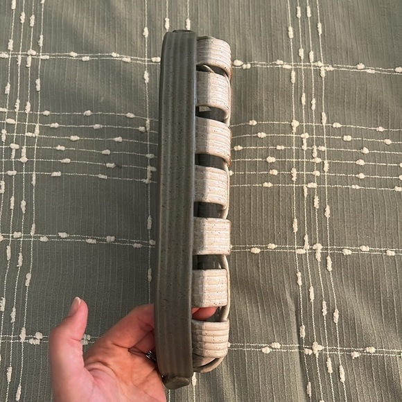 Restoration Hardware Ceramic Woven Basket With Handles RH Stamp Cream blue gray - Picture 6 of 11